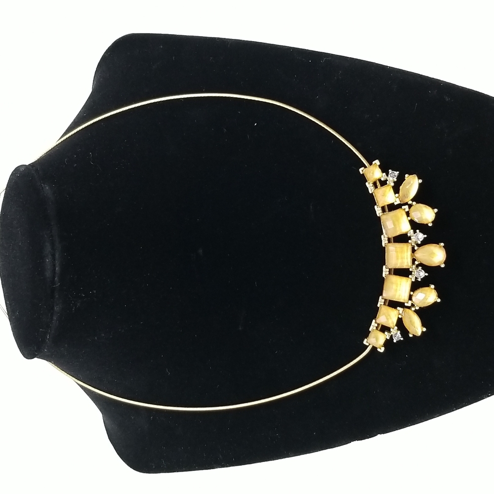 VTG Faceted Yellow Crystal with Rhinestones Gold Tone SAQ 21" Wire Necklace Avon